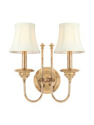 Yorktown 2-Light Wall Sconce in Aged Brass.